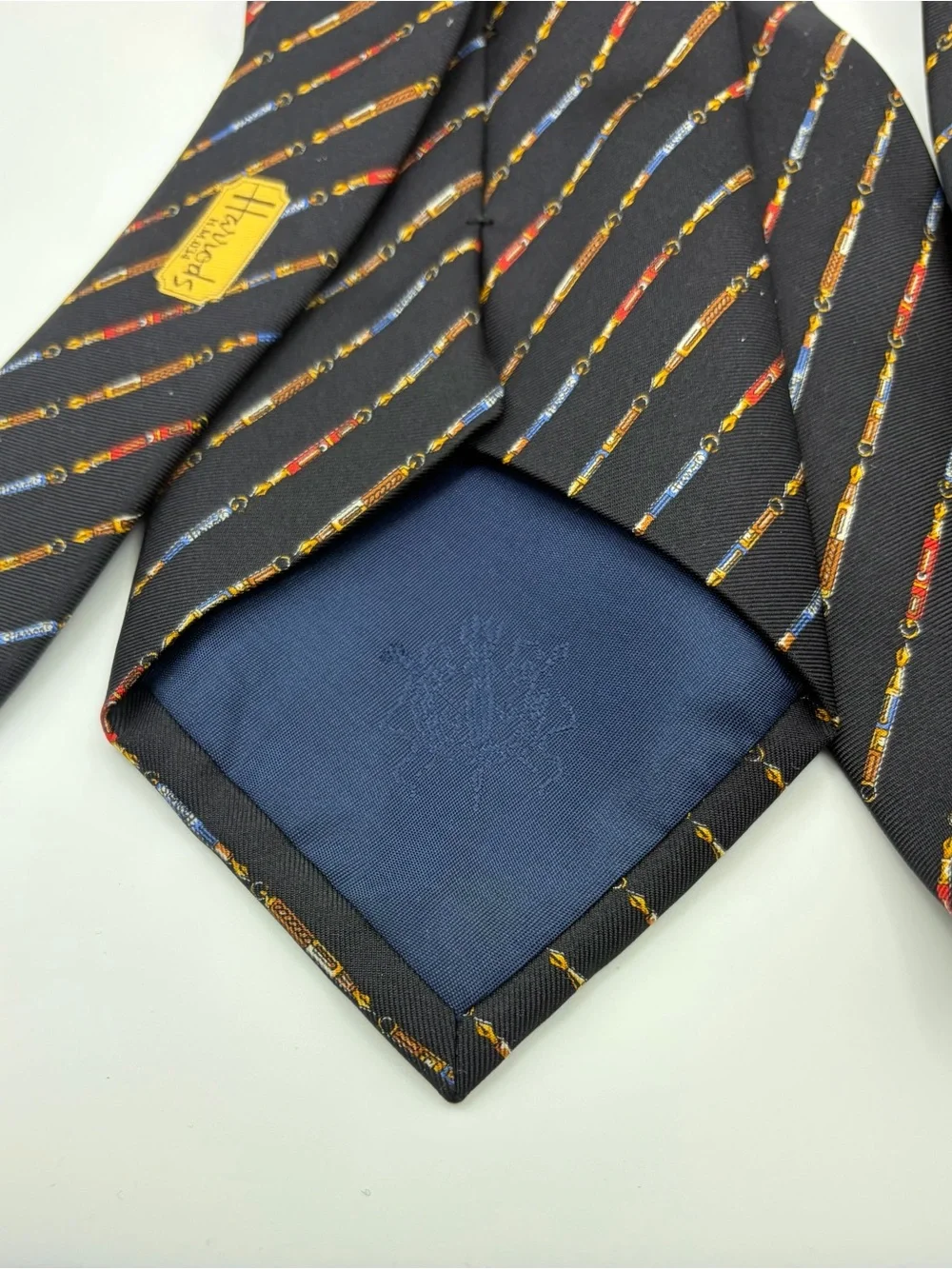 Harrods London 100% Silk Tie Black Fountain Pen Novelty Print Made In England